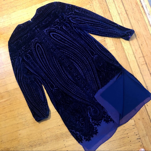 VINTAGE PURPLE PATTERNED VELVET AND CHIFFON DRESS - Picture 5 of 6